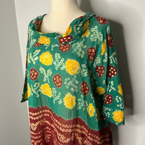 Madame Hall Women's Top OS Green Floral Artisan Indian Block Print Tunic Cotton - Picture 4 of 10